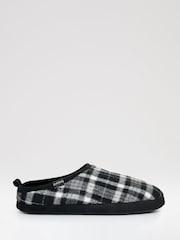 Threadbare Black Check Faux Fur Lined Mule Slippers - Image 1 of 5