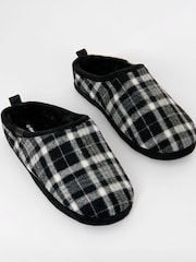 Threadbare Black Check Faux Fur Lined Mule Slippers - Image 2 of 5