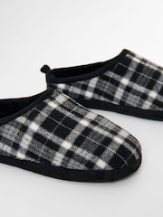 Threadbare Black Check Faux Fur Lined Mule Slippers - Image 3 of 5