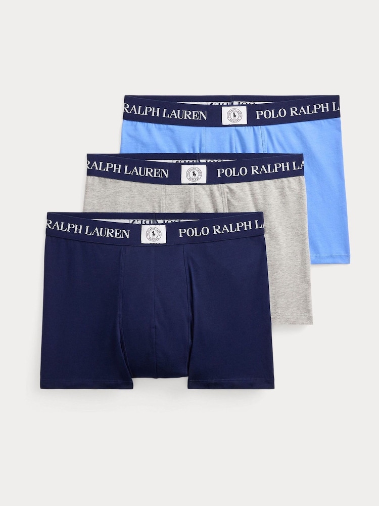 Polo Ralph Lauren Blue Classic Stretch Cotton Trunks 3 Pack - Image 1 of 6