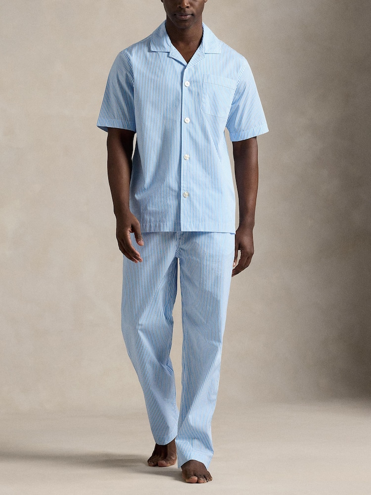 Polo Ralph Lauren Blue Striped Poplin Pyjama Shirt - Image 1 of 4