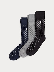 Polo Ralph Lauren Blue Cotton Dot Pattern Slack Crew Socks 3 Pack - Image 1 of 1