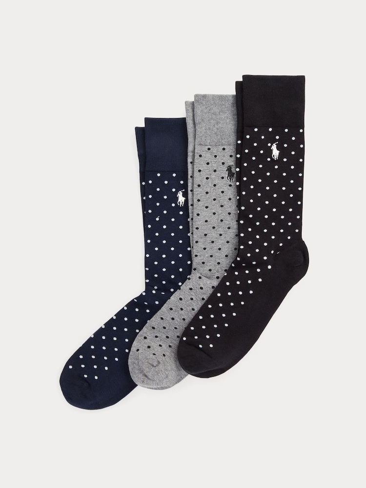 Polo Ralph Lauren Blue Cotton Dot Pattern Slack Crew Socks 3 Pack - Image 1 of 1