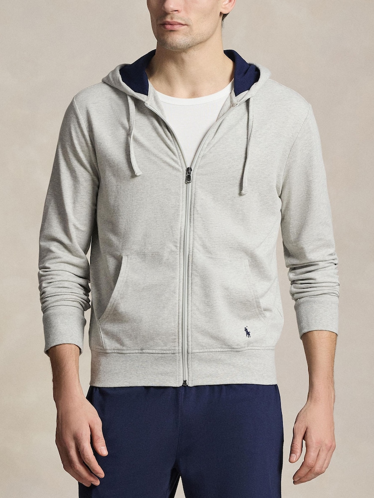 Polo Ralph Lauren Grey Loungewear Zip Through Jersey Stretch Hoodie - Image 1 of 4