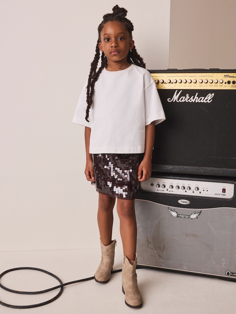 Chocolate Brown Sequin Skirt (3-16yrs) - Image 2 of 10 Chocolate Brown Sequin Skirt (3-16yrs) - Image 2 of 10