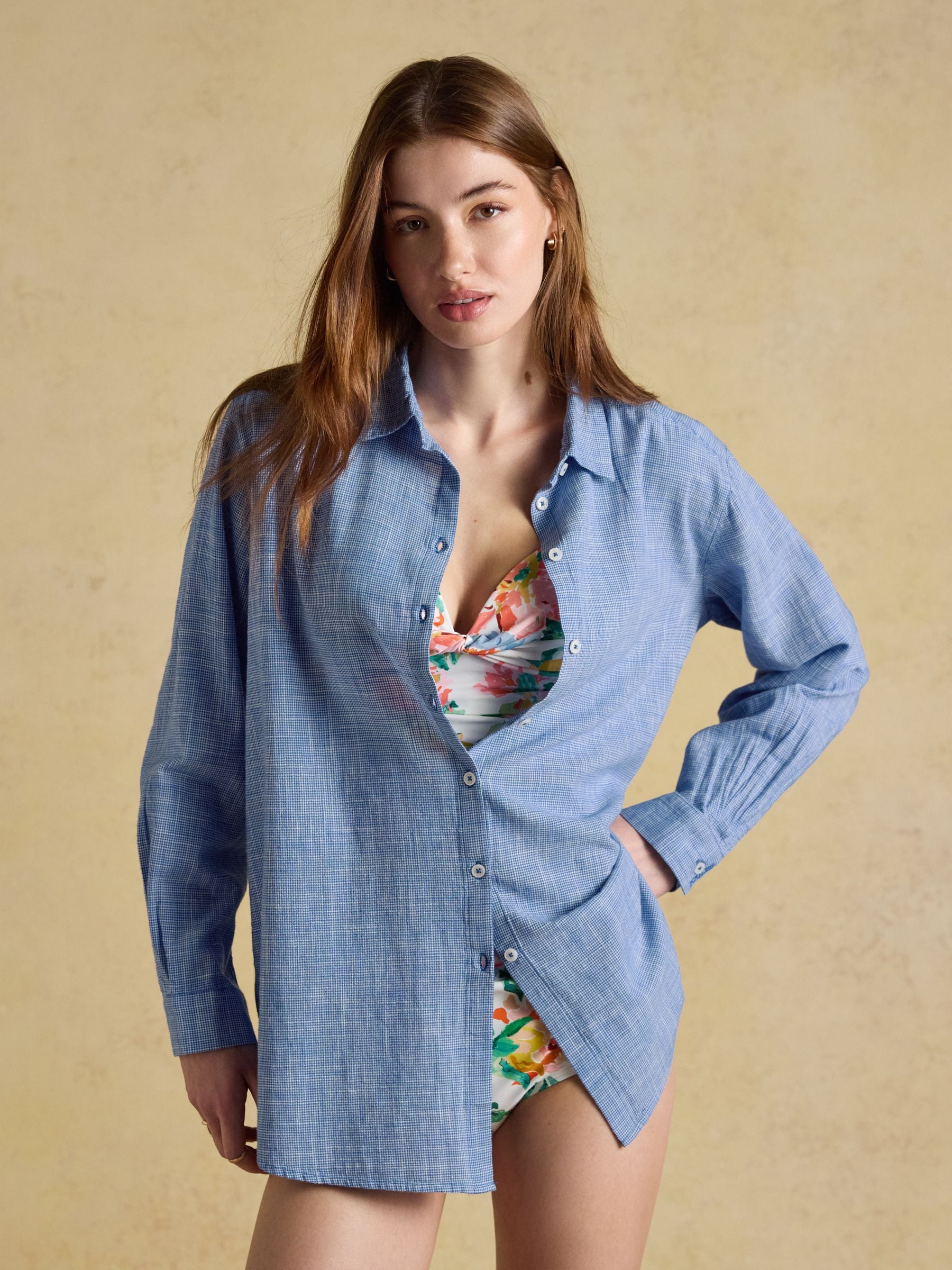 Joules Women's Blue Ida Longline Cotton Shirt Size 10