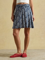 Joules Nia Navy Gathered Jersey Short Skirt - Image 1 of 8