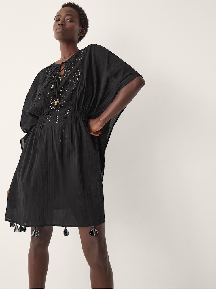 Monsoon Black Jada Embellished Mini Kaftan - Image 1 of 4 Monsoon Black Jada Embellished Mini Kaftan - Image 1 of 4