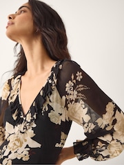 Monsoon Black Rowena Floral Print Ruffle Maxi Dress - Image 2 of 5