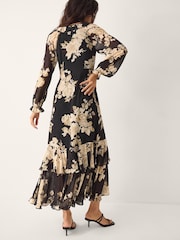 Monsoon Black Rowena Floral Print Ruffle Maxi Dress - Image 3 of 5