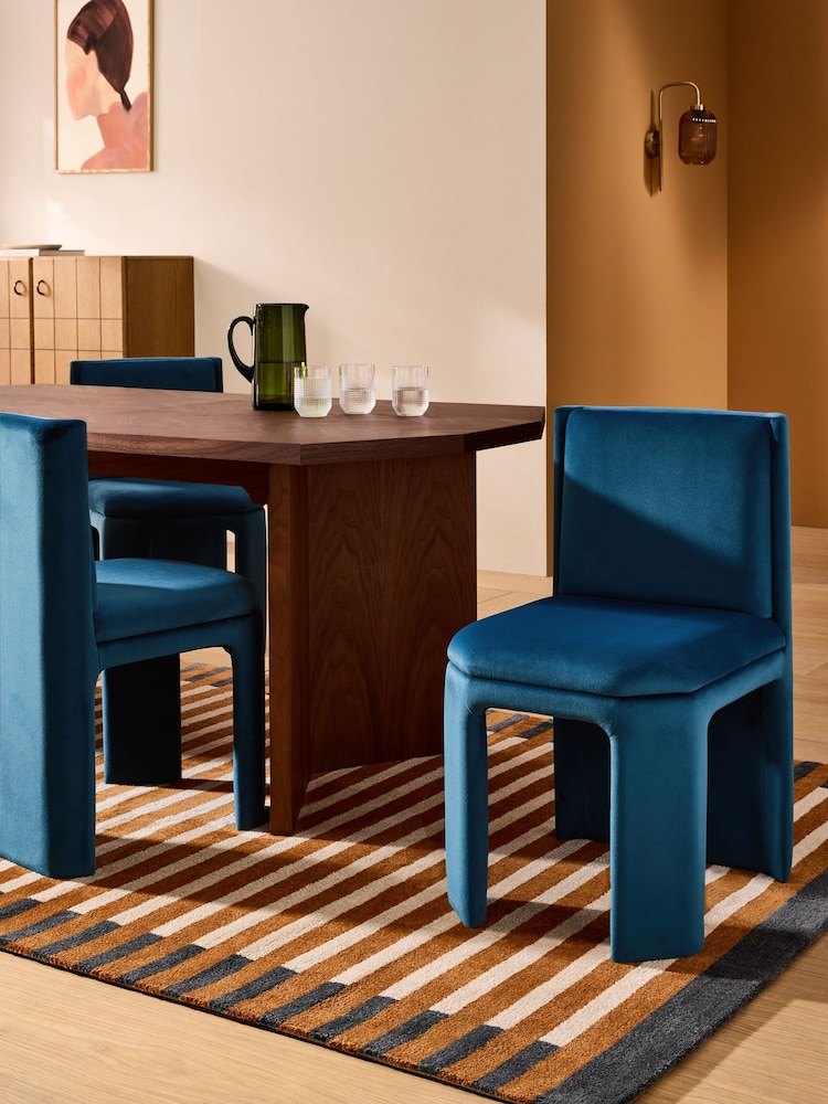 MADE.COM Set of 2 Petrol Blue Velvet Ciel Fully Upholstered Dining Chairs - Image 1 of 5 MADE.COM Set of 2 Petrol Blue Velvet Ciel Fully Upholstered Dining Chairs - Image 1 of 5