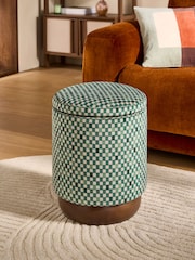 MADE.COM Green Checked Velvet Inara Storage Stool - Image 1 of 5