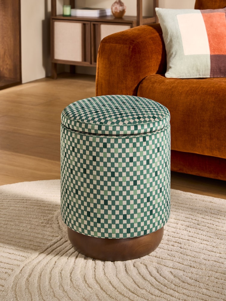 MADE.COM Green Checked Velvet Inara Storage Stool - Image 1 of 5 MADE.COM Green Checked Velvet Inara Storage Stool - Image 1 of 5