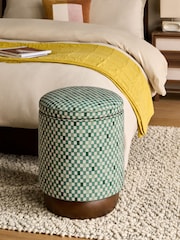 MADE.COM Green Checked Velvet Inara Storage Stool - Image 2 of 5