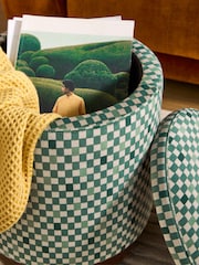 MADE.COM Green Checked Velvet Inara Storage Stool - Image 3 of 5