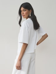 White Floral Embellished Short Sleeve Crew Neck T-Shirt - Image 4 of 7