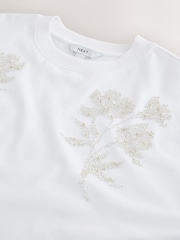 White Floral Embellished Short Sleeve Crew Neck T-Shirt - Image 6 of 7