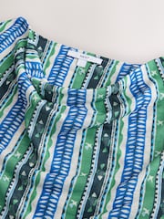 Green/Blue Stripe Tie Front Draped Short Sleeve Top - Image 7 of 7