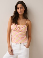 Cuadros rosa/amarillo - Beaded Strap Sleeveless Top - Imagen 1 de 5