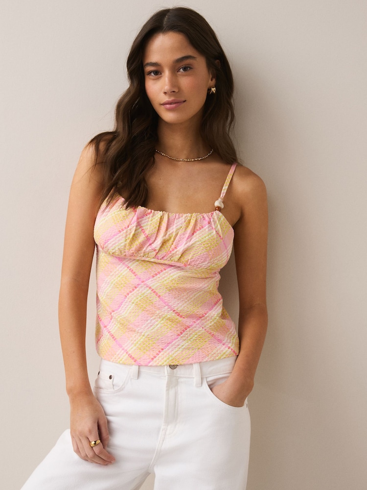 Cuadros rosa/amarillo - Beaded Strap Sleeveless Top - Imagen 1 de 5 Cuadros rosa/amarillo - Beaded Strap Sleeveless Top - Imagen 1 de 5