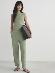 Sage Green Textured Barrel Leg Trousers - Image 2 of 8