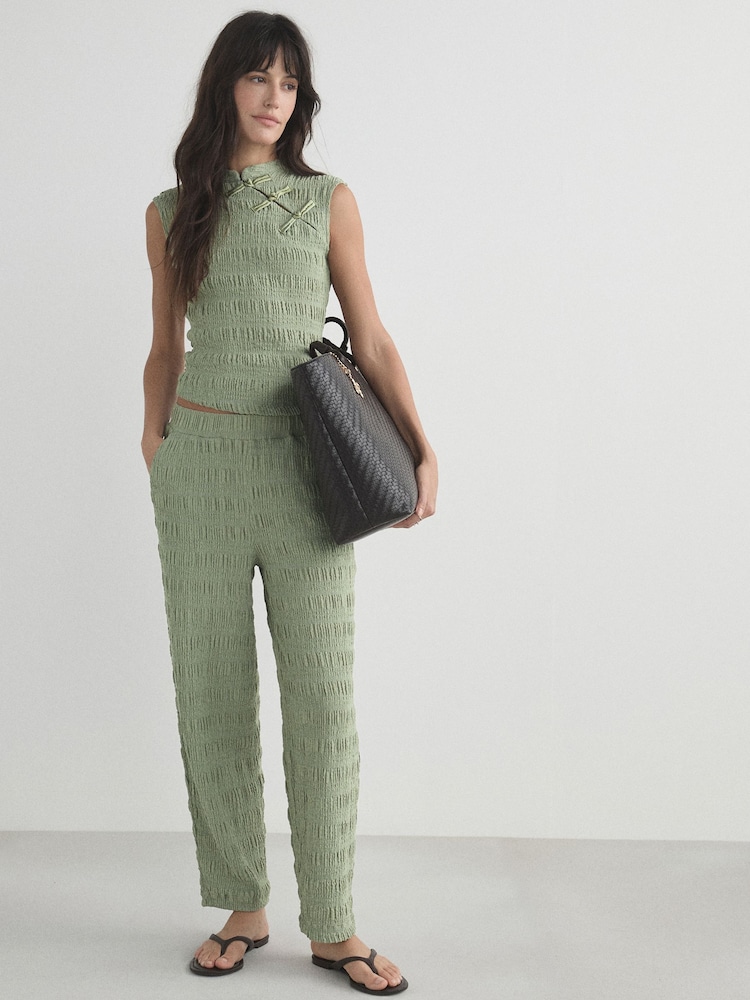 Sage Green Textured Barrel Leg Trousers - Image 2 of 8 Sage Green Textured Barrel Leg Trousers - Image 2 of 8