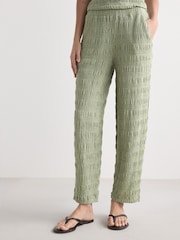 Sage Green Textured Barrel Leg Trousers - Image 3 of 8