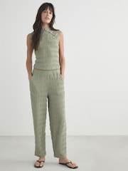 Sage Green Short Sleeved Textured Knot Fastening Top - Image 2 of 9