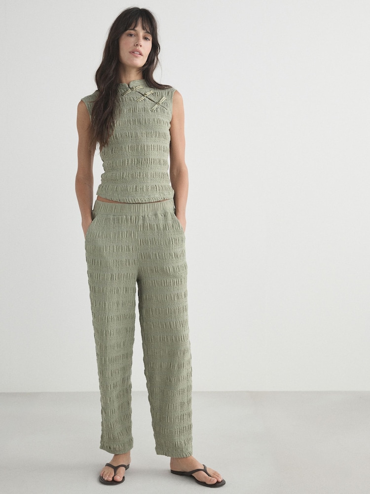 Sage Green Short Sleeved Textured Knot Fastening Top - Image 2 of 9 Sage Green Short Sleeved Textured Knot Fastening Top - Image 2 of 9