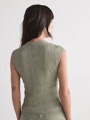 Sage Green Short Sleeved Textured Knot Fastening Top - Image 5 of 9