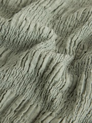 Sage Green Short Sleeved Textured Knot Fastening Top - Image 9 of 9