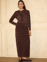 Chocolate Brown Lace Maxi Skirt - Image 1 of 7
