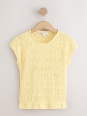 Yellow Short Sleeve Shirred Textured Crew Neck Top - Image 6 of 8