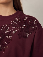 Wine Short Sleeve Floral Embellished T-Shirt - Image 5 of 8