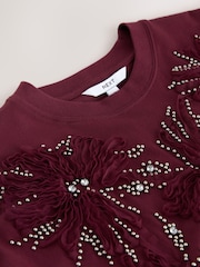 Wine Short Sleeve Floral Embellished T-Shirt - Image 8 of 8