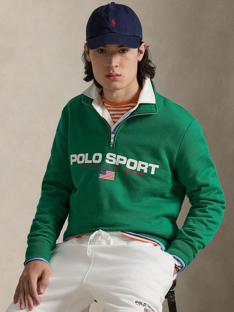 Polo Ralph Lauren Green Polo Sport Quarter Zip Sweatshirt - Image 1 of 4