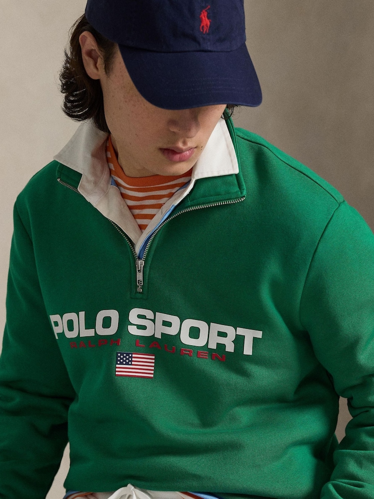 Polo Ralph Lauren Green Polo Sport Quarter Zip Sweatshirt - Image 4 of 4