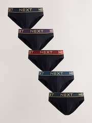 Black Rich Colour Waistband 5 Pack Cotton Rich Briefs - Image 1 of 10