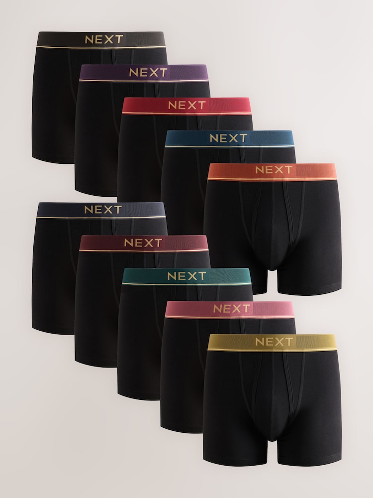 Black Rich Gold Text Waistbands A-Front Boxers 10 Pack - Image 1 of 15