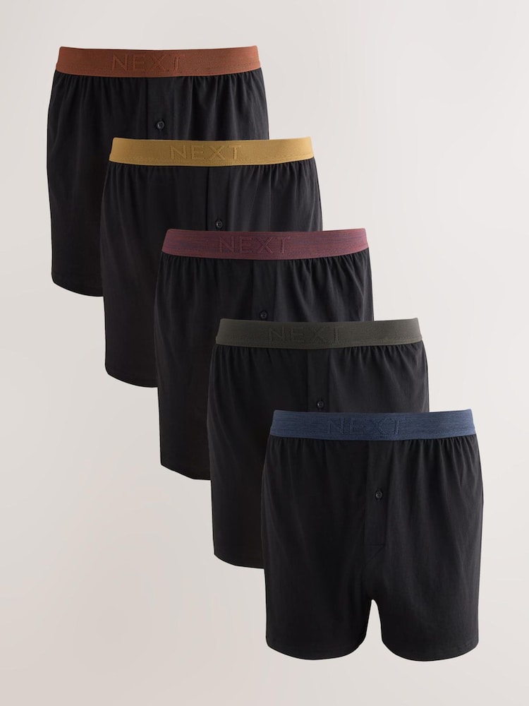Black Rich Waistbands 5 Pack Loose Cotton Rich Boxers - Image 1 of 9 Black Rich Waistbands 5 Pack Loose Cotton Rich Boxers - Image 1 of 9