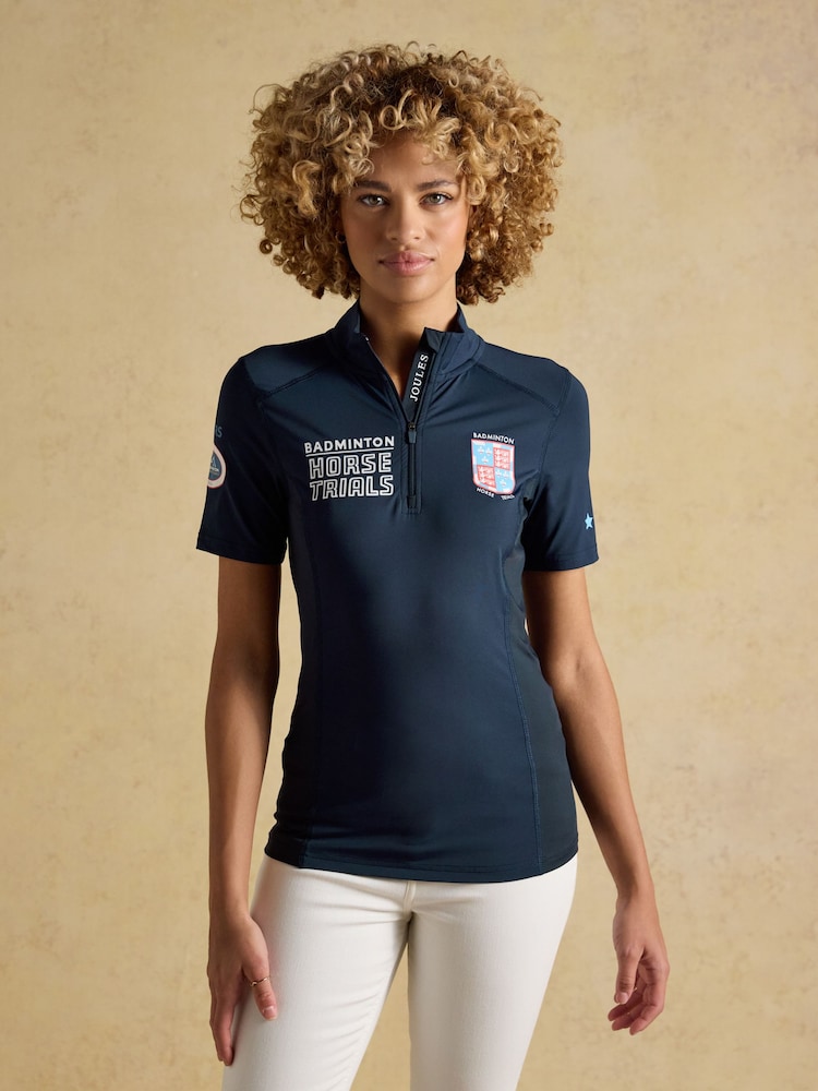 Joules Navy Official Badminton Horse Trials 1/4 Zip Active Top - Image 1 of 8 Joules Navy Official Badminton Horse Trials 1/4 Zip Active Top - Image 1 of 8