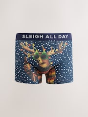 Blue Reindeer Novelty Christmas Cotton Rich Boxers - Image 1 of 5