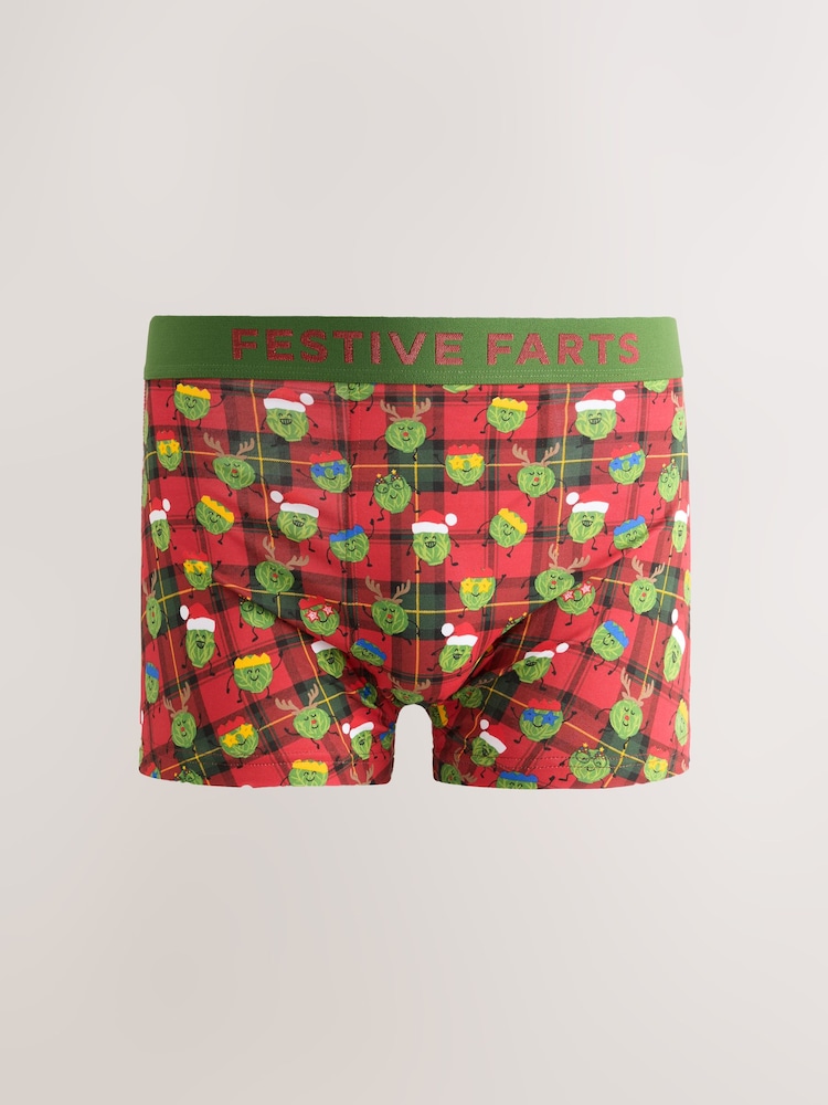 Red Brussels Sprouts Novelty Christmas Cotton Rich Boxers - Image 1 of 4