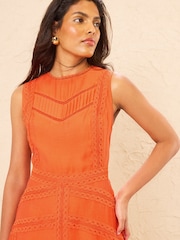 Love & Roses Orange Lace Drop Waist Sleeveless Midi Dress - Image 2 of 5