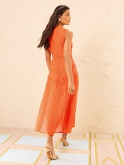 Love & Roses Orange Lace Drop Waist Sleeveless Midi Dress - Image 4 of 5