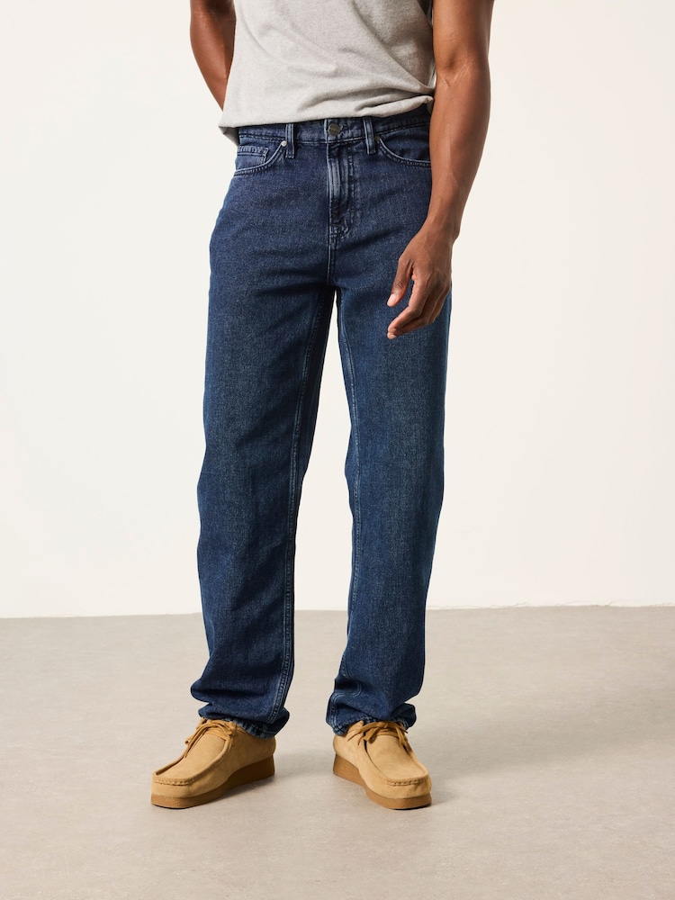 FatFace Indigo Blue Relaxed Straight Fit Canvas Weave Jeans - Image 1 of 7 FatFace Indigo Blue Relaxed Straight Fit Canvas Weave Jeans - Image 1 of 7