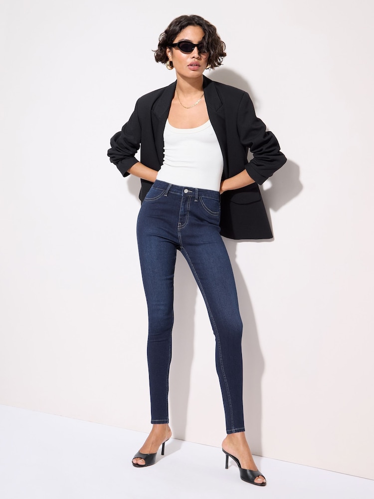 Friends Like These Dark Wash High Waisted Zip Front Jeggings - Image 1 of 4