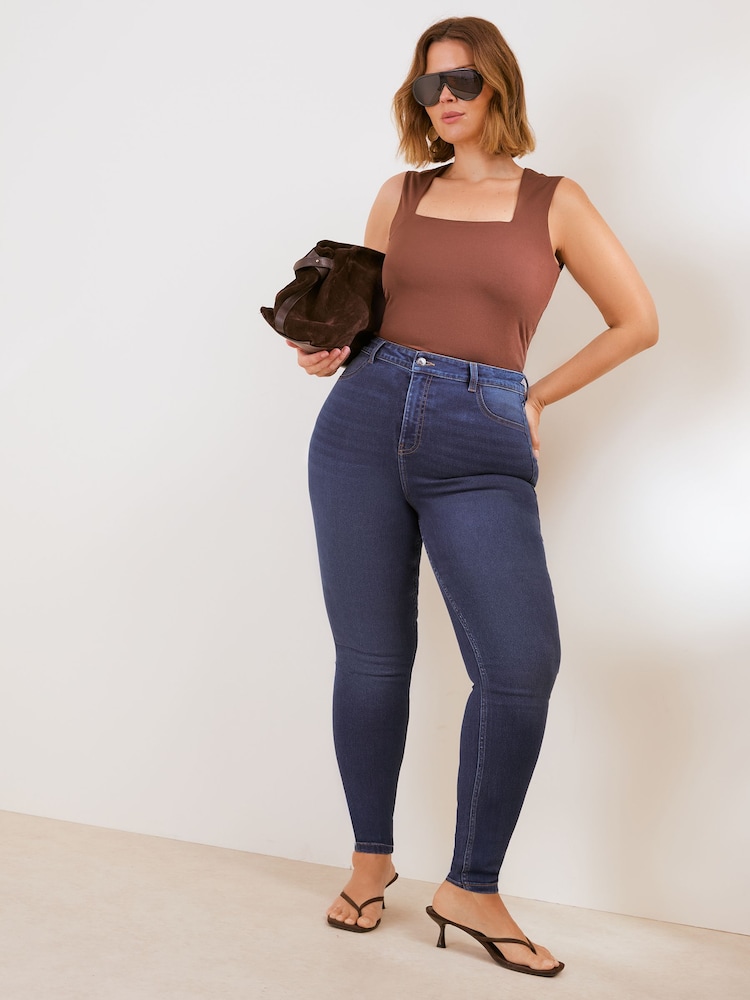 Friends Like These Mid Wash Curve High Waisted Zip Front Jeggings - Image 1 of 4