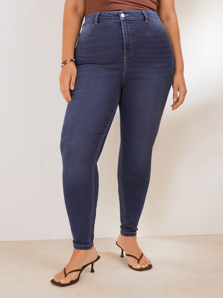 Friends Like These Mid Wash Curve High Waisted Zip Front Jeggings - Image 2 of 4