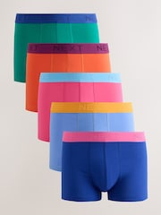 Red/Blue/Green Contrast Waistband Hipster Cotton Rich Trunks 5 Pack - Image 1 of 10
